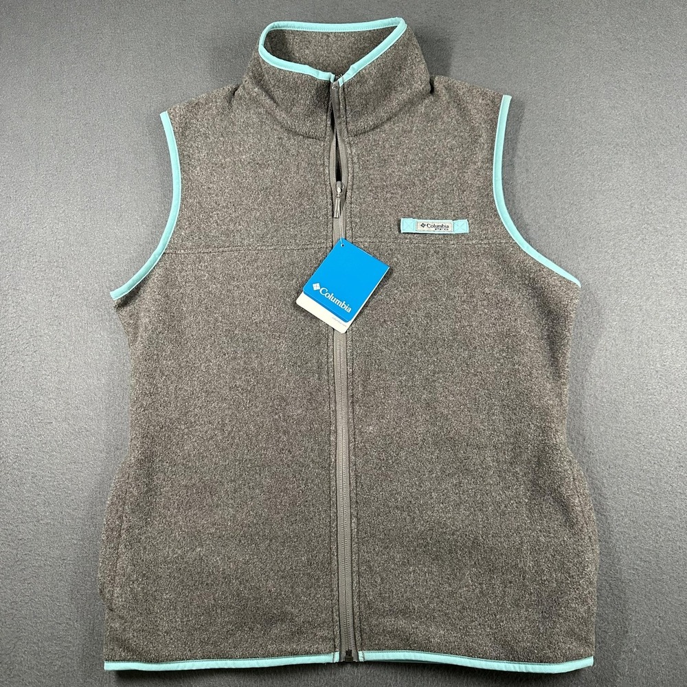 Columbia PFG Harborside Fleece Vest Womens Small Gray Blue Full Zip Fishing NWT